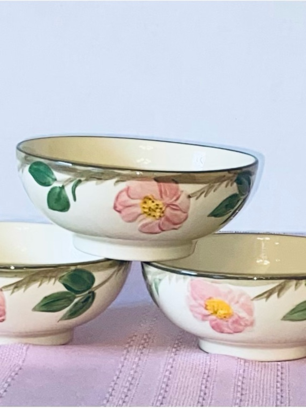 Franciscan Desert Rose Hand-Painted   Footed Oatmeal Bowls - Set of 3